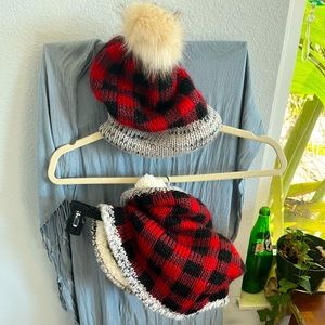 Charlie Paige, matching black/red, fleece lined infinity scarf and hat